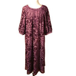 London Times Dress 18W Burgundy Lined Burnout Velvett Flare Midi Modest Grandma